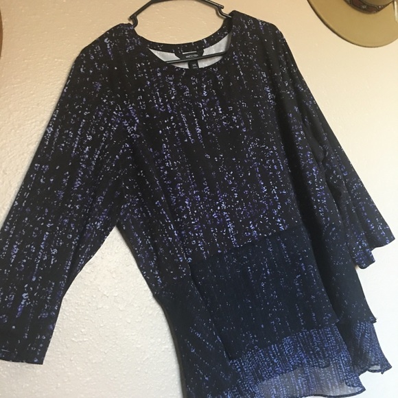 Simply Vera Plus Women’s Black & Purple Mixed Pattern Layered Ruffled Blouse - Picture 4 of 13